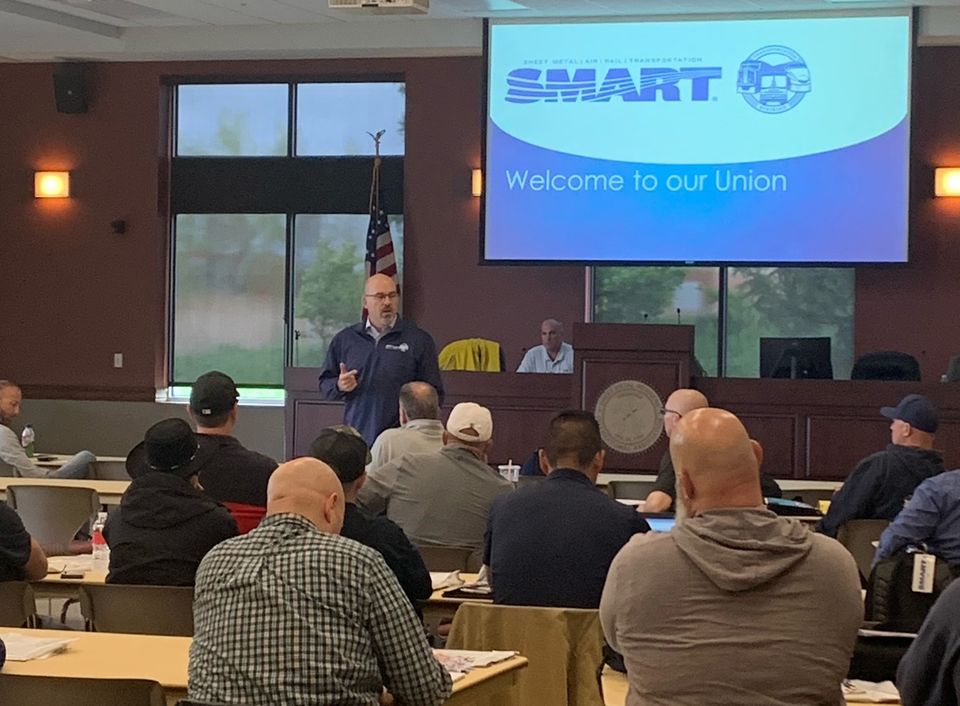 SMART-TD President Jeremy Ferguson speaks at a coalition building meeting in Cleveland.