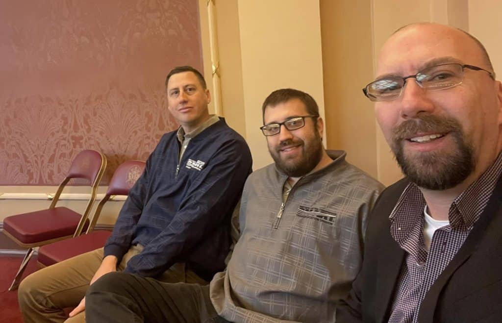 SMART-TD members, including Virginia State Legislative Director Ronnie Hobbs, right, at the Virginia Statehouse witnessing the successful passage of their two-person crew bill.